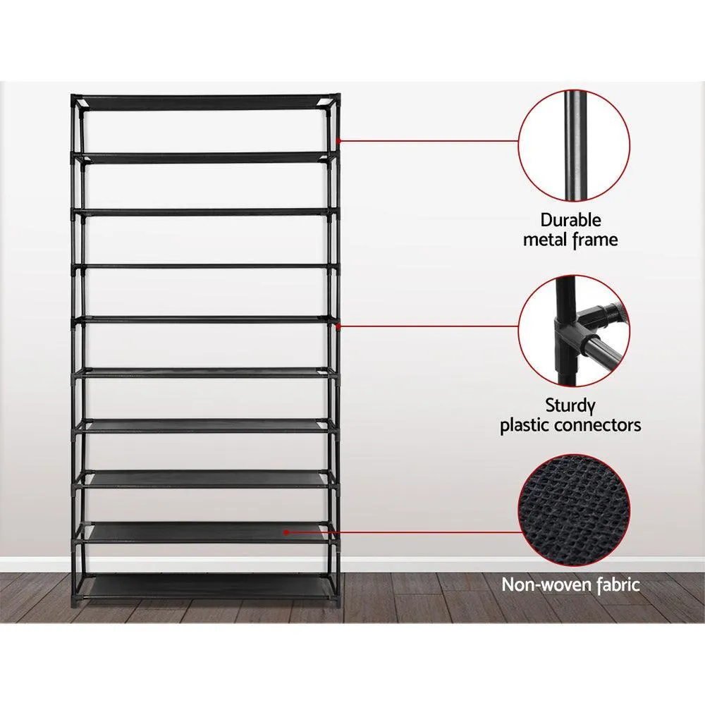 50 Pairs 10 Tier Shoe Rack Metal Shelf Holder Stackable Portable Black