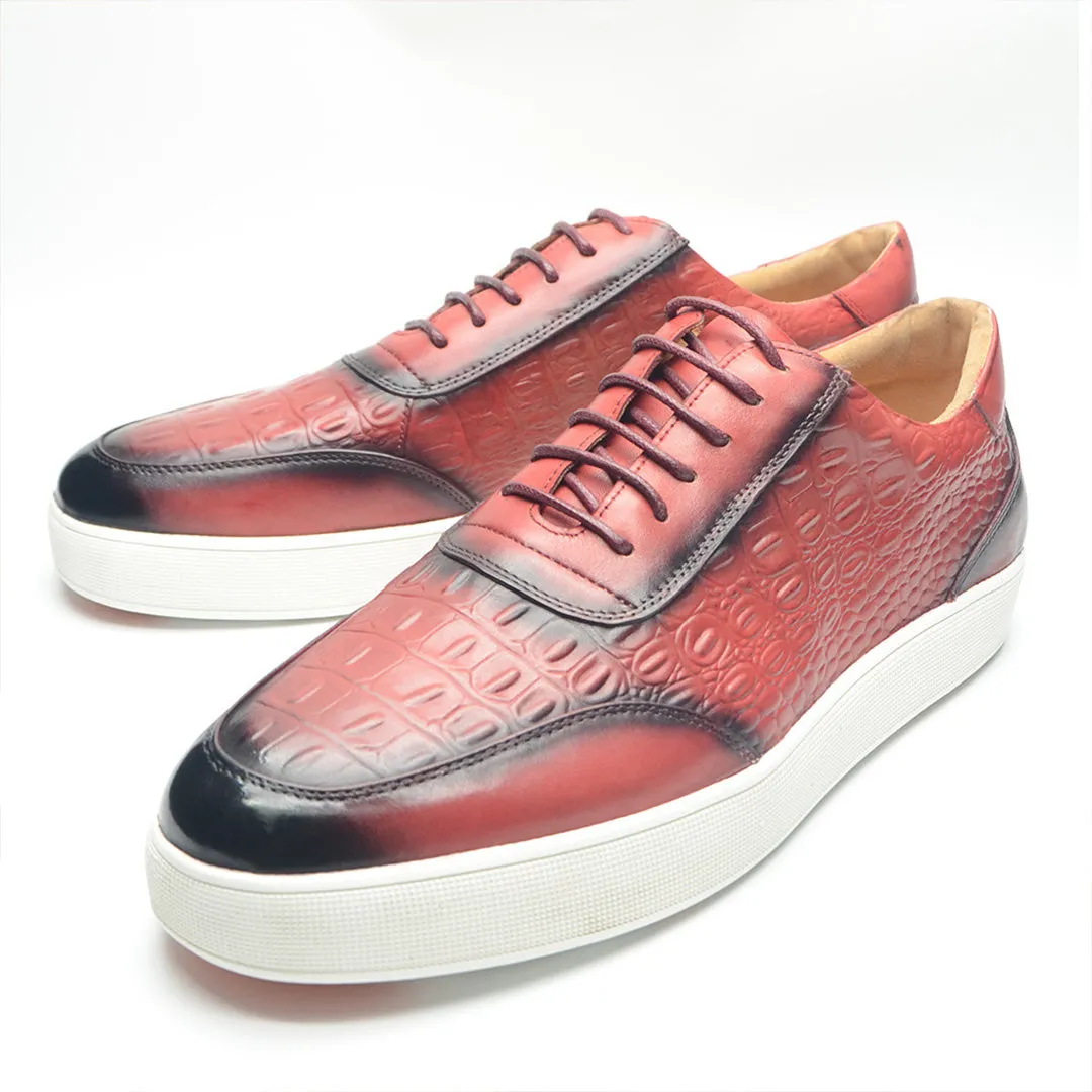 CrocLeather Chic Lace-up Casual Shoes