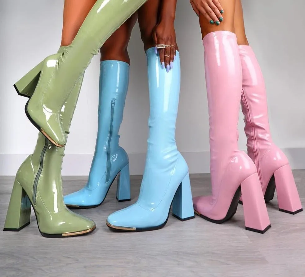 Toleet Female Chelsea Boots Metal Design 2023 Hot Sale Fashion Brand Knee High Boots For Women High Qulaity Chunky Heel women's Shoes