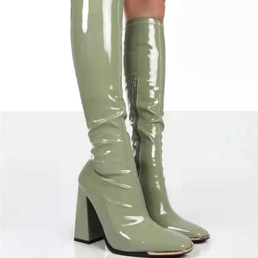 Toleet Female Chelsea Boots Metal Design 2023 Hot Sale Fashion Brand Knee High Boots For Women High Qulaity Chunky Heel women's Shoes