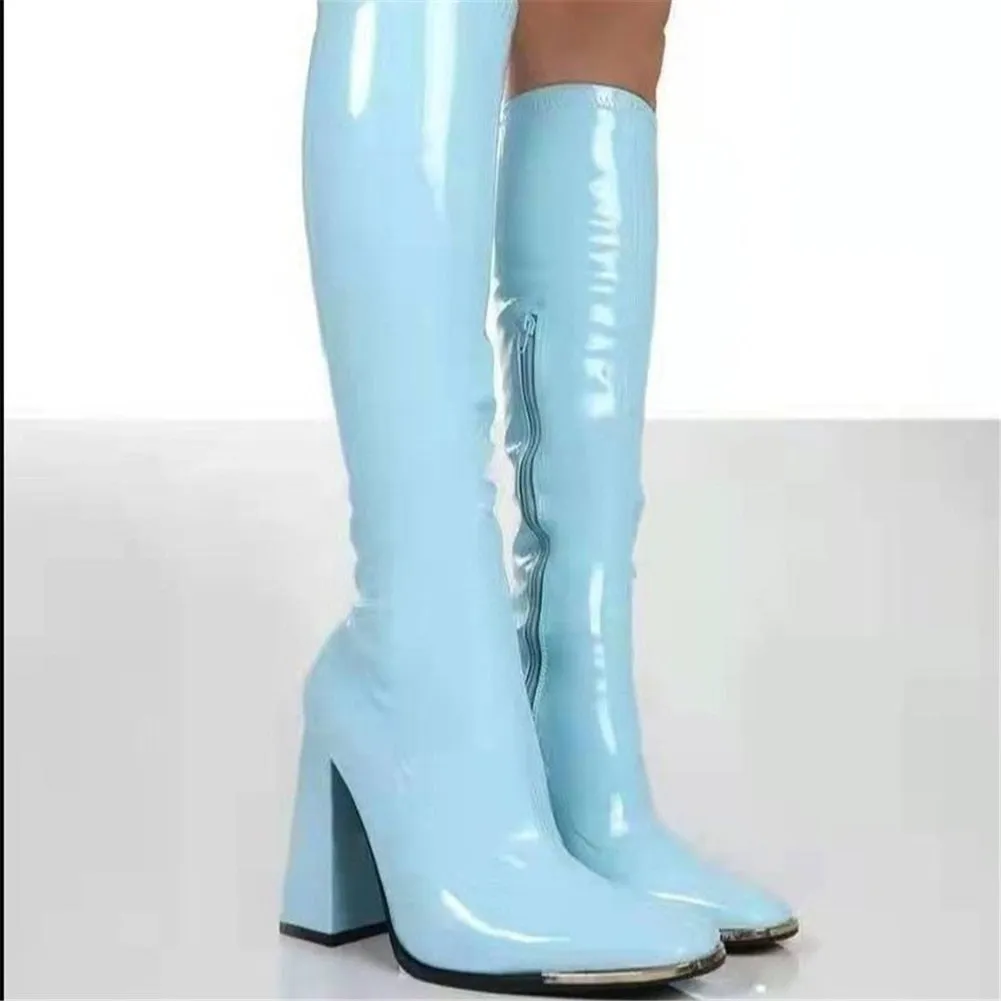 Toleet Female Chelsea Boots Metal Design 2023 Hot Sale Fashion Brand Knee High Boots For Women High Qulaity Chunky Heel women's Shoes