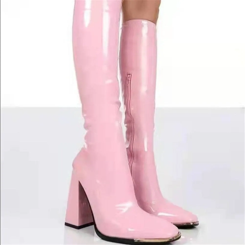 Toleet Female Chelsea Boots Metal Design 2023 Hot Sale Fashion Brand Knee High Boots For Women High Qulaity Chunky Heel women's Shoes