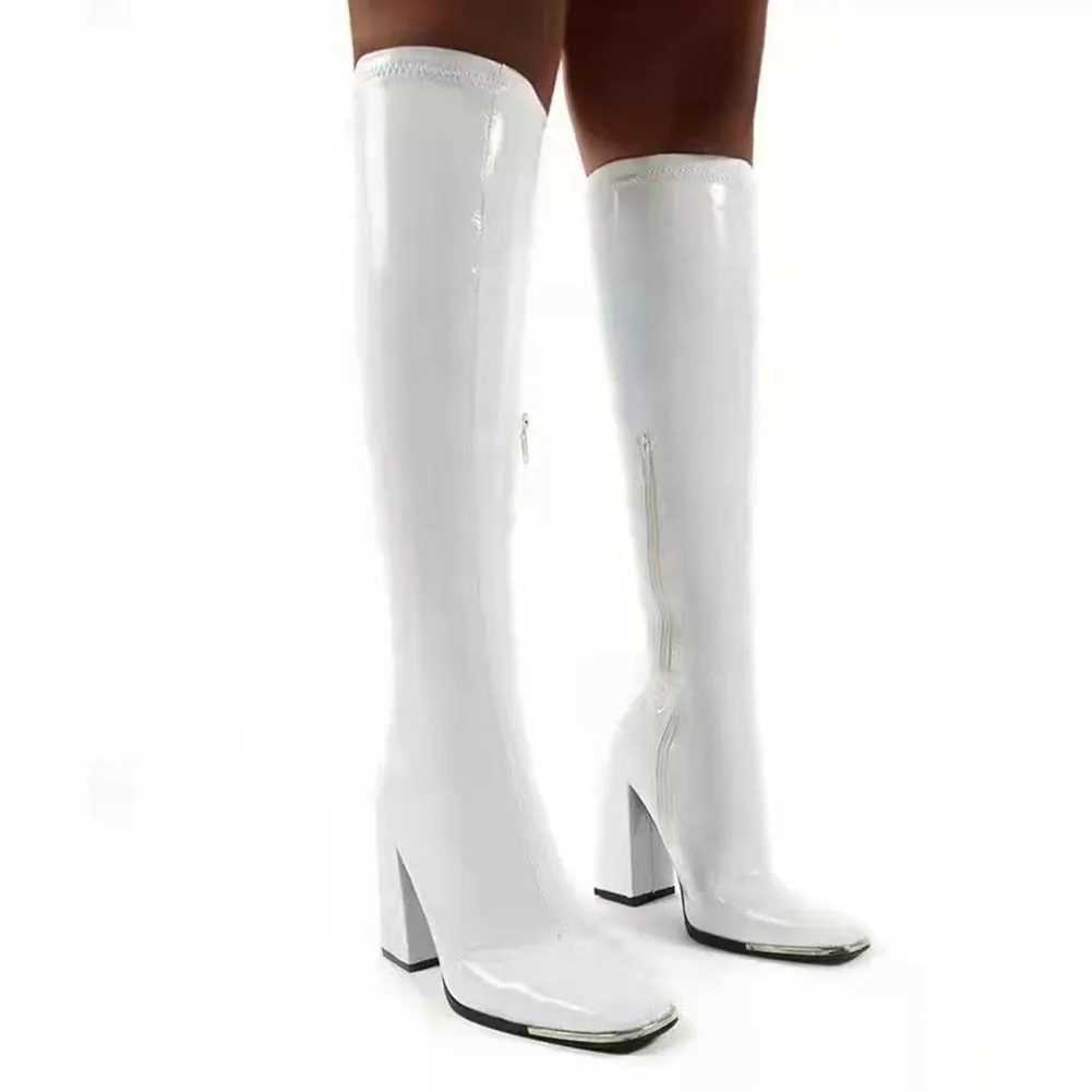 Toleet Female Chelsea Boots Metal Design 2023 Hot Sale Fashion Brand Knee High Boots For Women High Qulaity Chunky Heel women's Shoes