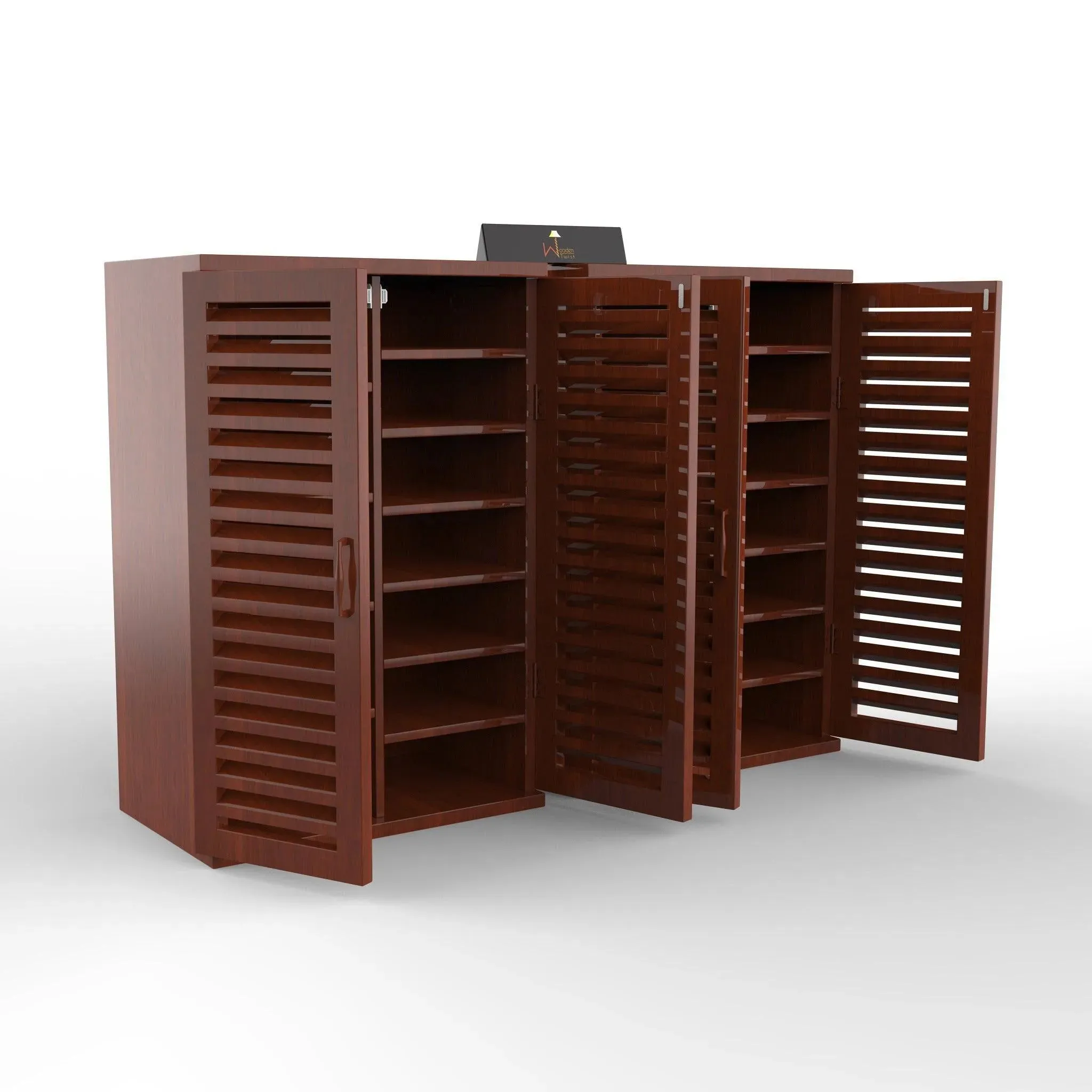 Wooden Twist Double Shoe Rack Cabinet In Teak Wood