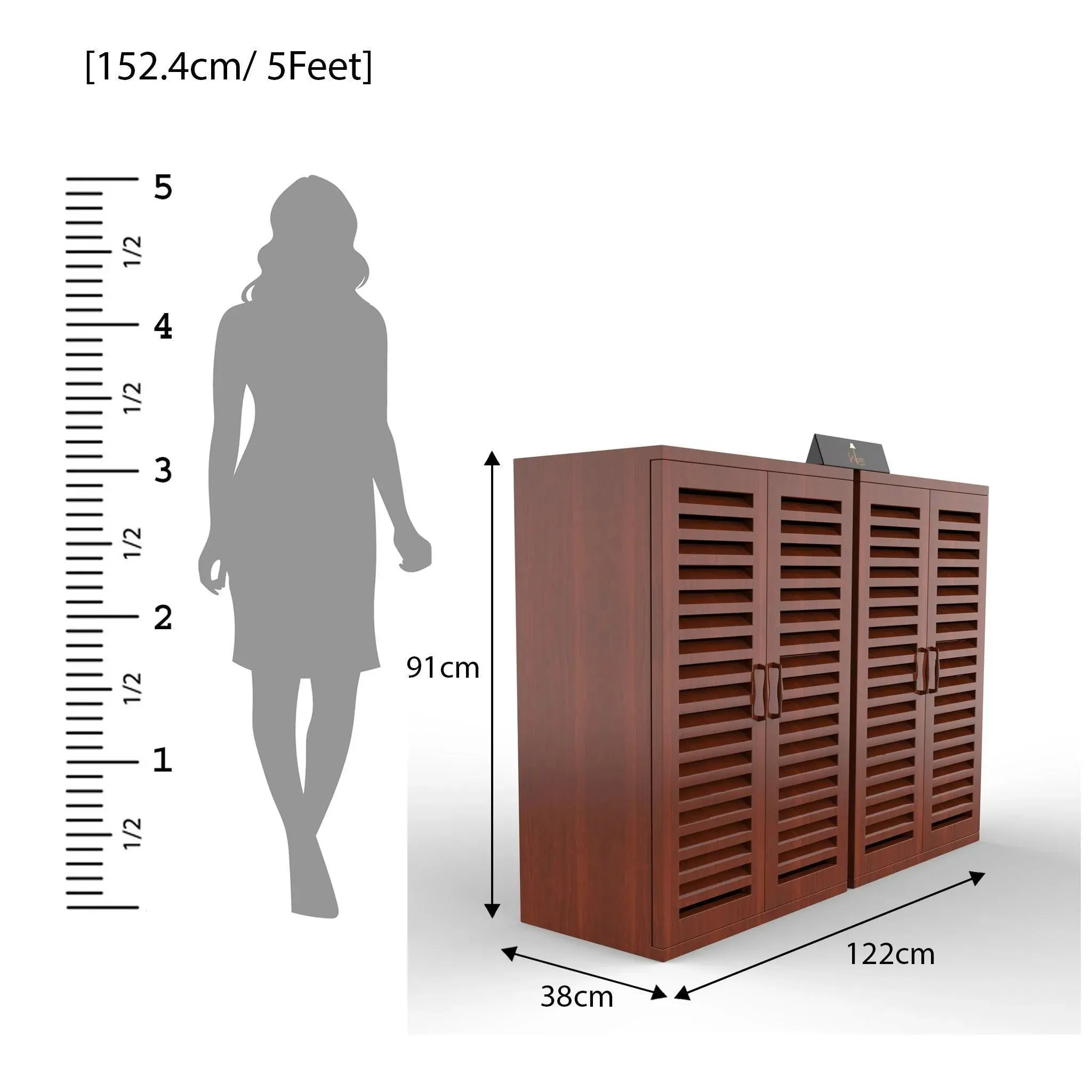 Wooden Twist Double Shoe Rack Cabinet In Teak Wood